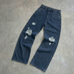 Calça Wide azul c/rasgo